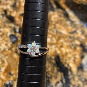 Sterling Silver faux Opal Flower Ring size 6.75